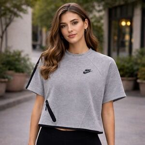 Nike Tech Fleece Short Sleeve Crop  Black  Women L